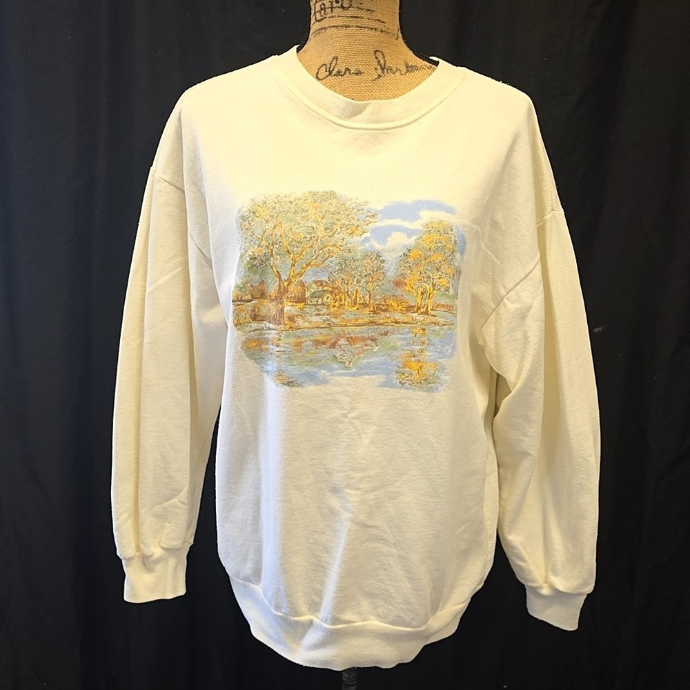 Vtg Basic Editions Scenic Landscape Sweatshirt‎ Cottagecore Grandpa Core sz M